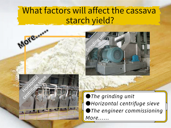 The grinding unit, horizontal centrifuge sieve and other factors will affect the cassava starch yield